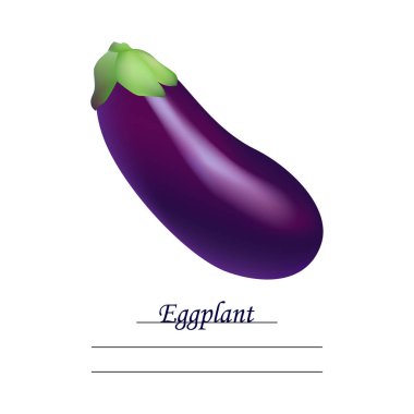 Taze patlıcan sebze izole ikonu. Çiftlik pazarı için patlıcan, vejetaryen salata tarifi tasarımı. Düz biçimdeki vektör illüstrasyonu