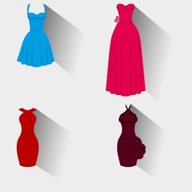 Vektör çizim çok güzel bir elbise. Düz elbise simgesi. Vintage elbiseler kümesi.