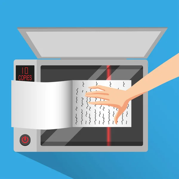 Sostenga el libro para escanear con fotocopiadora — Vector de stock