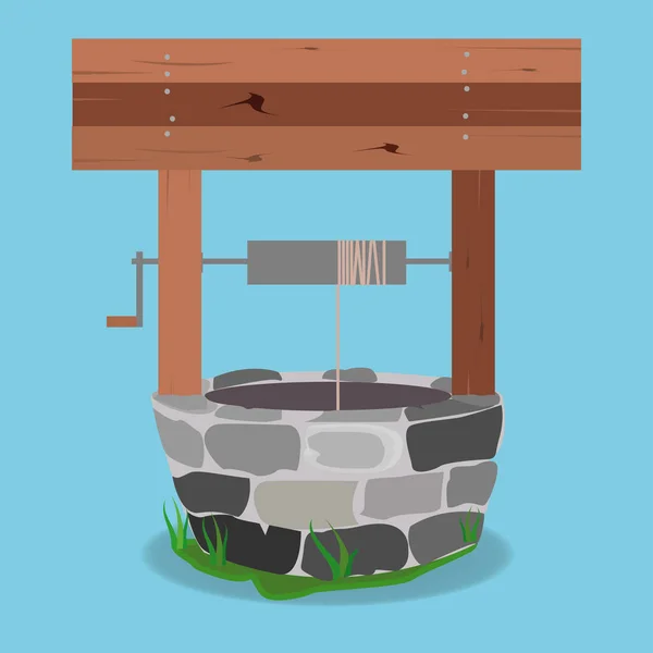 Stone And Wood Water Well — Stock Vector