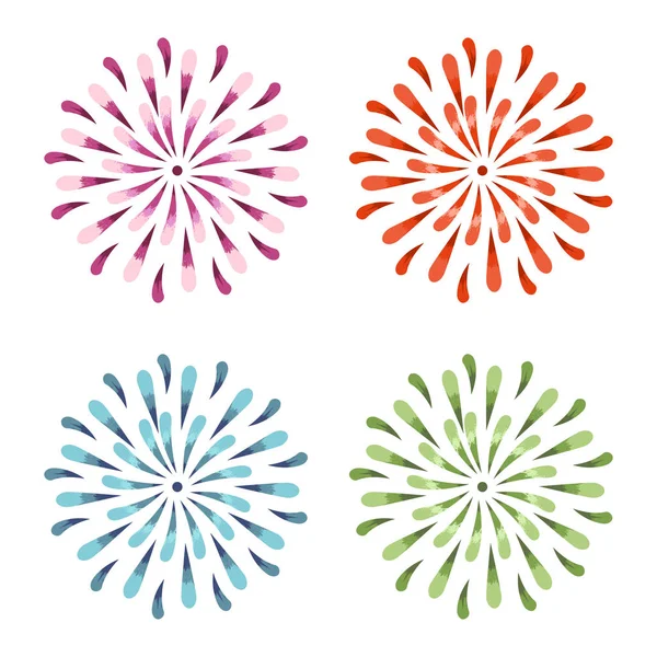 Paarse, rode, groene en blauwe aquarel Vector Sunburst bloemen. Lente daisy illustratie in trendy kleuren. — Stockvector