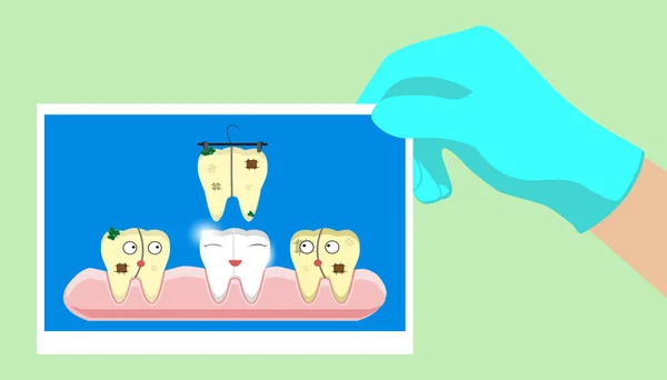 Dentiste de bande dessinée avec des dents saines et propres. Illustration vectorielle . — Image vectorielle