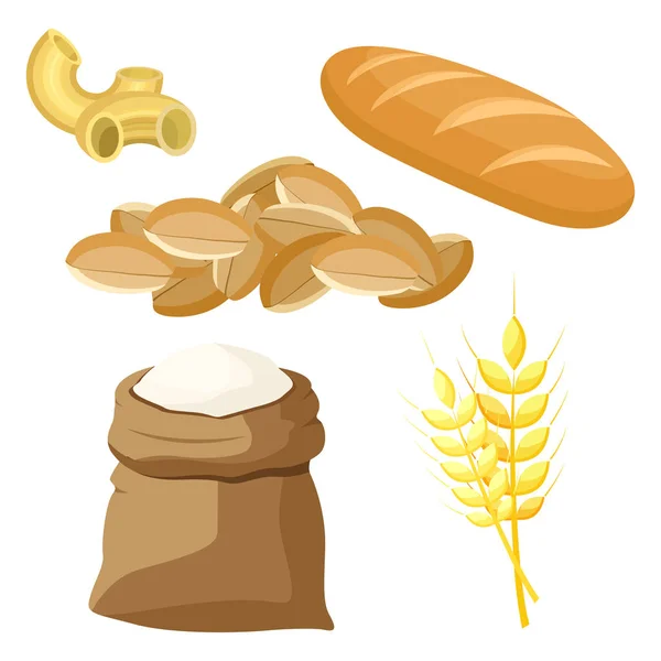 Thematic set of food products from wheat and flour. Vector illustration. — Stock Vector