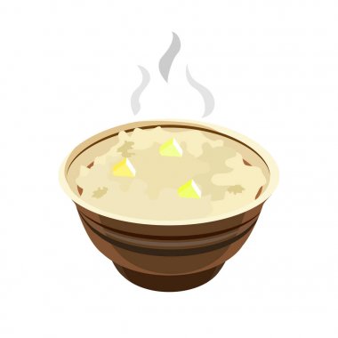 Beyaz arka planda izole edilmiş seramik tabakta yulaf lapası..