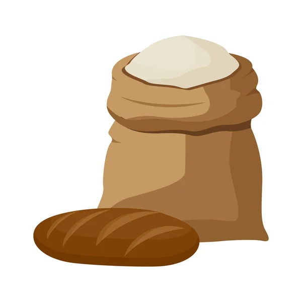 Saco de linho cheio de ícone de farinha. Ilustração plana de saco de linho cheio de ícone de vetor de farinha para web —  Vetores de Stock
