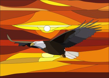 Günbatımı vitray pencere bulutlarda ile vektör çizim.