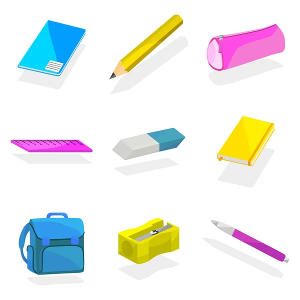 Sırt çantası malzemeleri okul öğeleri ile Paketli, vektör illüstrasyon izole beyaz zemin üzerine eskiz. Okul çantası, sırt çantası kişisel eşya, okul öğeleri, ileti örneği ile personel nesneleri — Stok Vektör