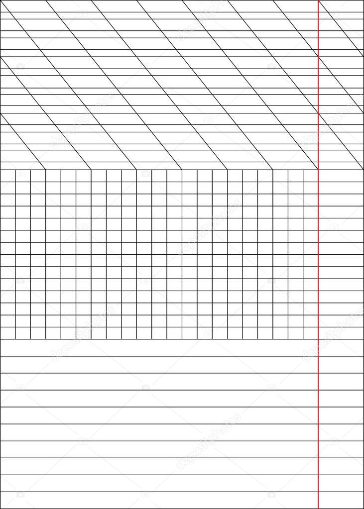 Sheets of a notebook in a cage and a ruler