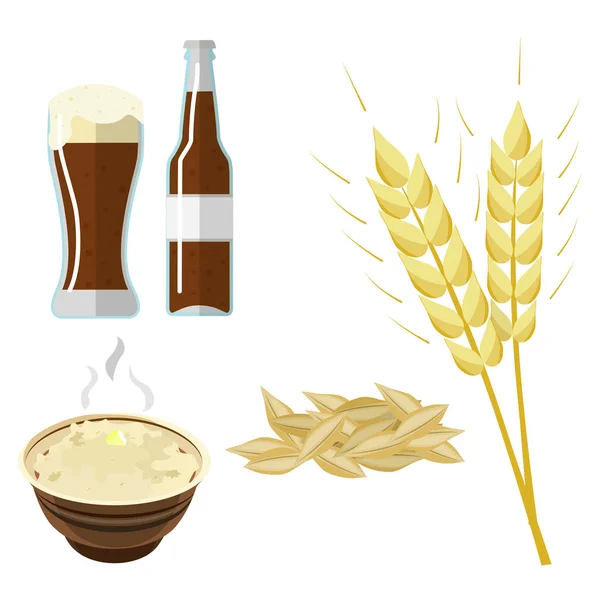 Пшеница, ячмень, палец на ноге с пшеничной кашей и кусочек масла — стоковый вектор