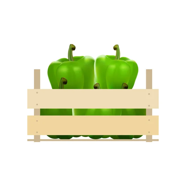 Houten kist peper krat, houten, achtergrond, vak, container, — Stockvector