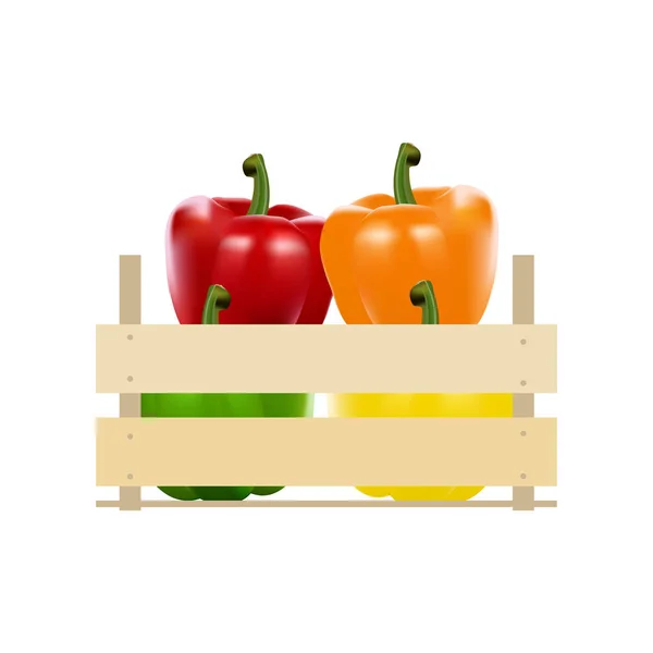 Houten kist peper krat, houten, achtergrond, vak, container — Stockvector