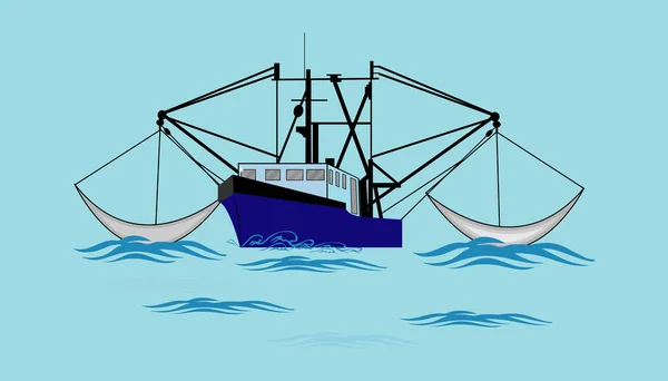 Pesca de buques, barco, ilustración, agua, vector, marina , — Archivo Imágenes Vectoriales