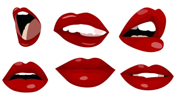Lábios esign, conjunto, forma, vermelho, beleza, amor, menina , — Vetor de Stock