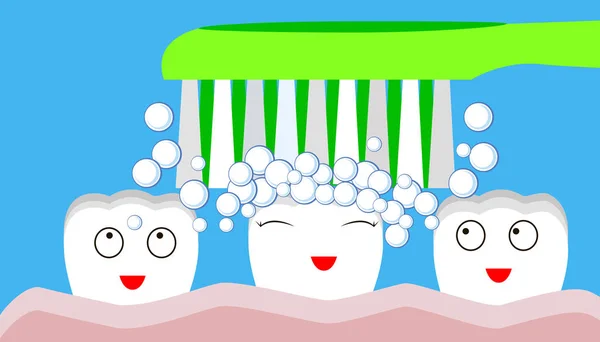 Brossage des dents, brosse à dents, ampoules, dents, santé — Image vectorielle
