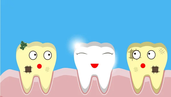 Fogmosás fogak, fogkefe, izzók, fogak, egészségügyi — Stock Vector
