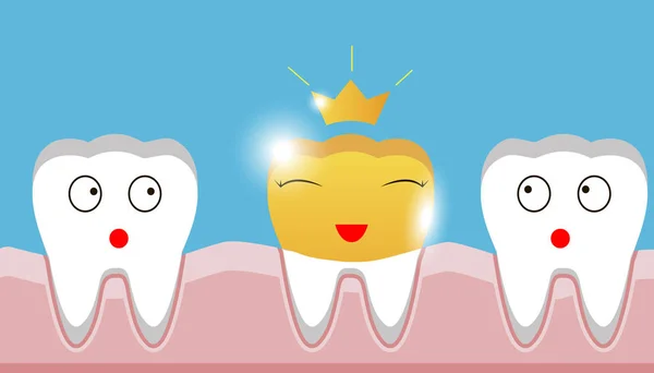 Gold crown a fogat, beépíthető, fogak, védelem, protézis — Stock Vector