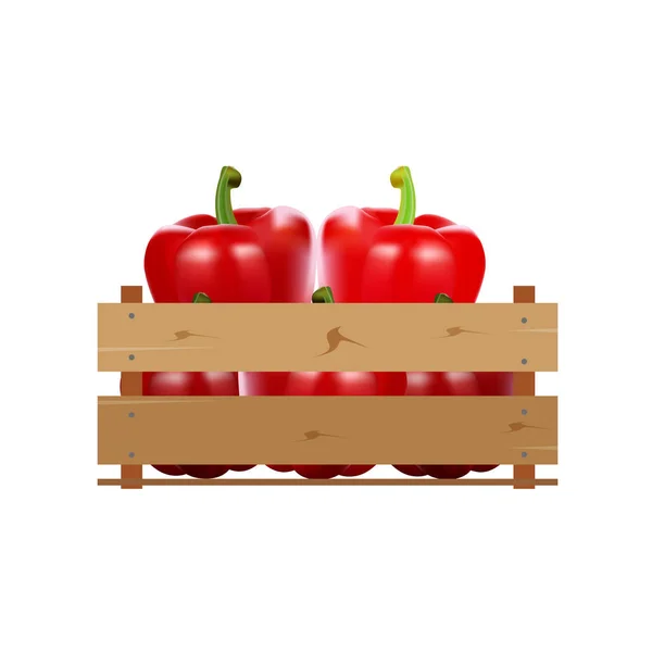 Caja con pimienta, madera, fruta, fresca, natural , — Vector de stock
