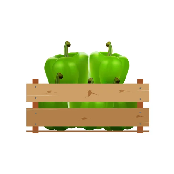 Vak met peper, houten, fruit, verse, natuurlijke, — Stockvector