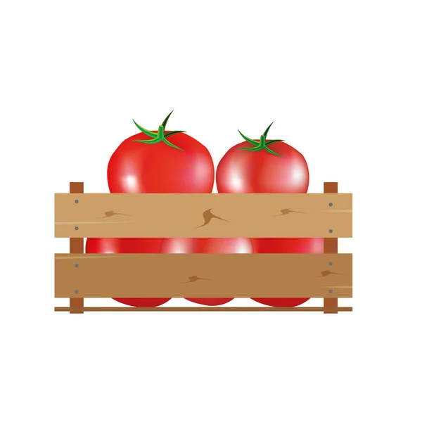 stock vector Box with tomatoes, wooden, fruits, fresh, natural