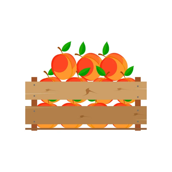 Caja con melocotones, madera, fruta, fresca, natural , — Vector de stock