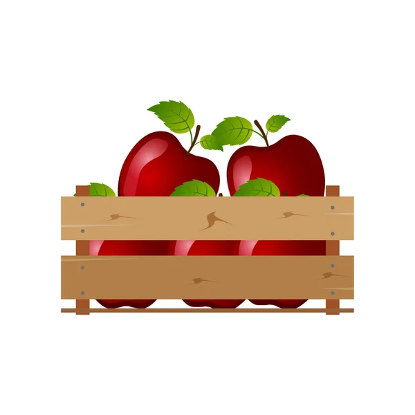 Caja con manzanas, madera, fruta, fresca, natural , — Archivo Imágenes Vectoriales