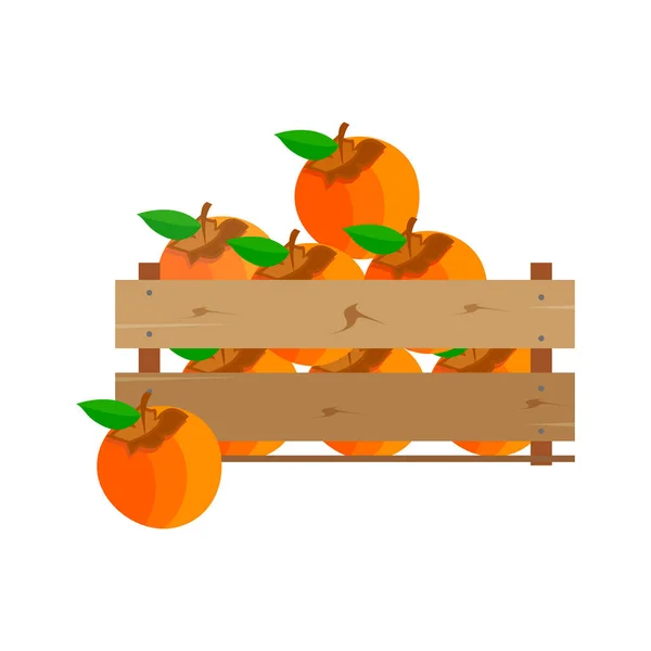 Caja con caqui, madera, fruta, fresca, natural , — Archivo Imágenes Vectoriales