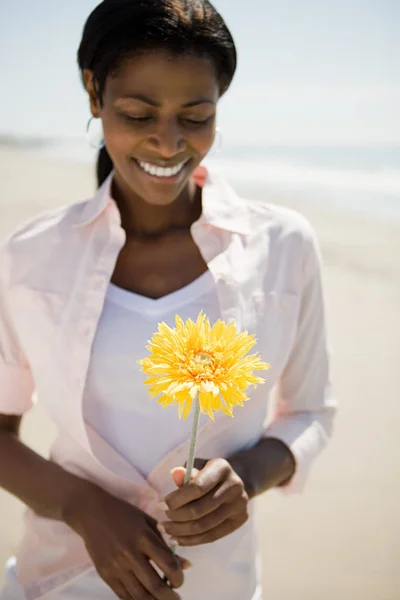 Kobieta trzymająca kwiat — Zdjęcie stockowe