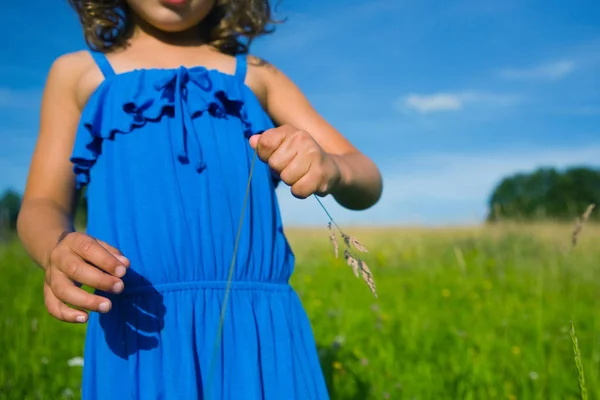 Ragazza che tiene in mano l'erba — Foto Stock