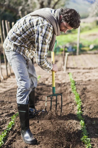 Man omkeren van de bodem in de tuin — Stockfoto