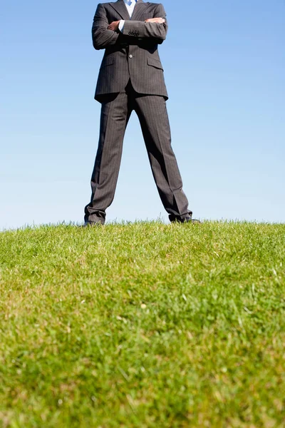Бизнесмен, стоящий на холме — стоковое фото