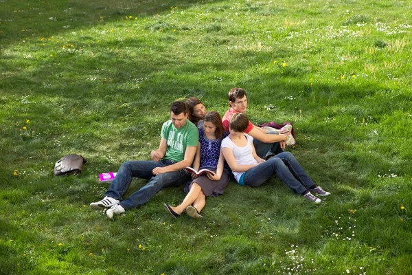 Studenten die studeren buiten — Stockfoto