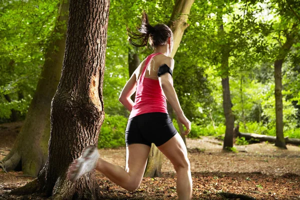 Woman running in forest — Stock Photo, Image