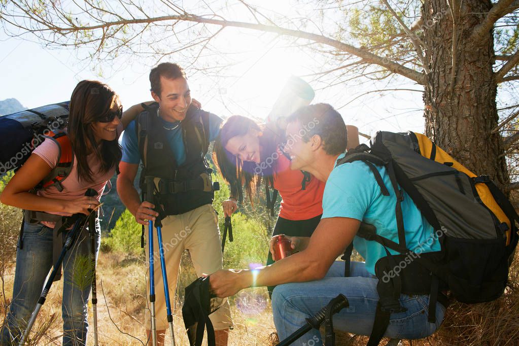 hiking couples relaxing after trip