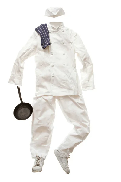 Chef uniforme con sartén —  Fotos de Stock