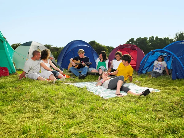Group Sitting Tents Stock Photo