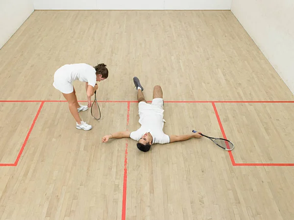 Wyczerpany Squash Players Sport Koncepcja — Zdjęcie stockowe