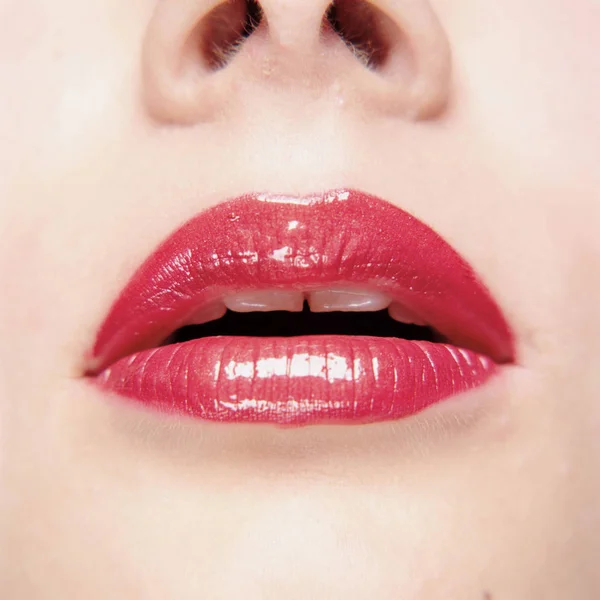 Close View Woman Red Lips Nose — Stock Photo, Image