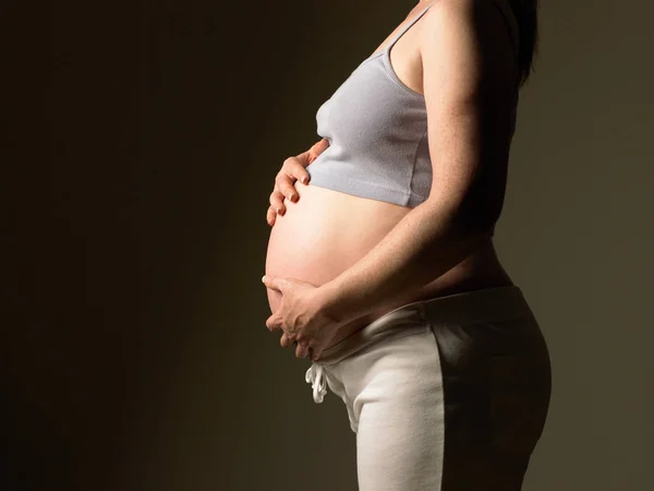 Side View Pregnant Woman Touching Stomach — Stock Photo, Image