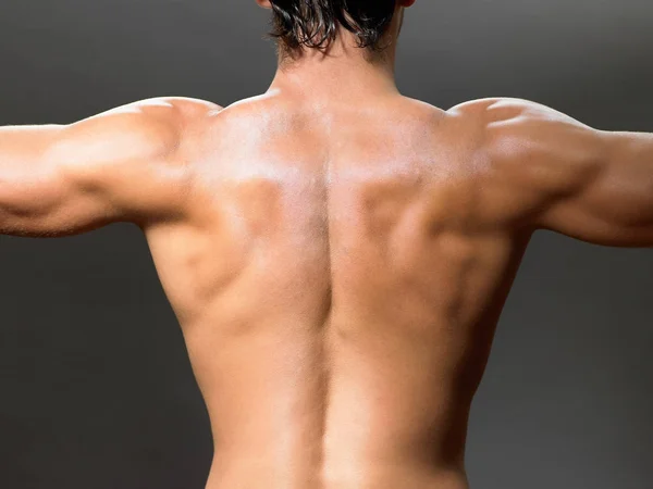 Rear View Man Spine Grey Background Stock Image