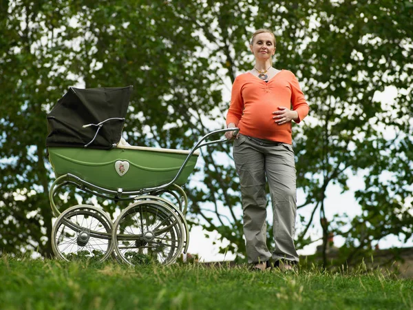 Bebek Arabasına Hamile Bir Kadın — Stok fotoğraf