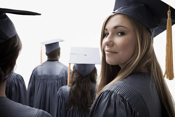 Menina Graduando Isolado Fundo Branco — Fotografia de Stock