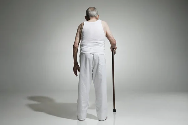 Senior Man Walking Stick — Stock Photo, Image