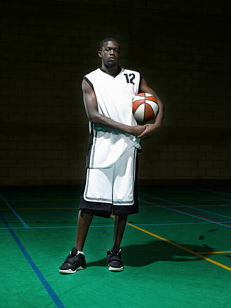Portrait Young Male Basketball Player Ball Black Background Royalty Free Stock Images