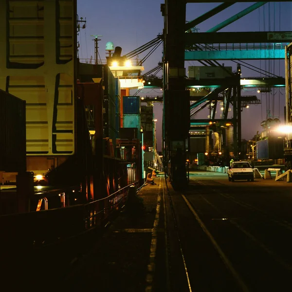 Containers Kranen Vrachthaven Schemering — Stockfoto