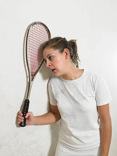 Utmattad Squashspelare Aktivt Sportkoncept — Stockfoto