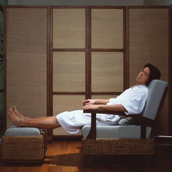 Side View Asian Man Sleeping Armchair — Stock Photo, Image