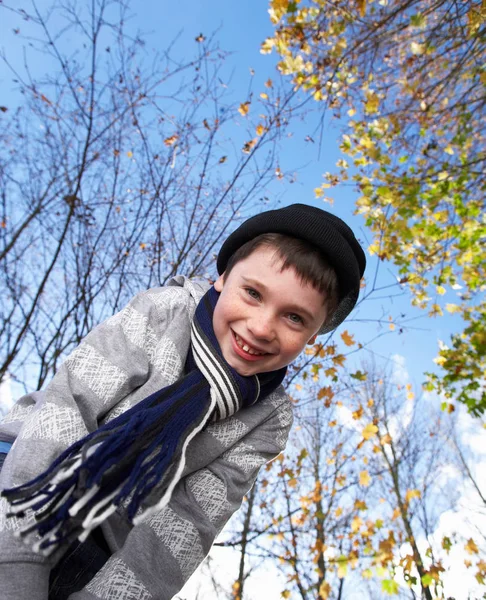 Vista Ángulo Bajo Del Niño Parque Otoño —  Fotos de Stock