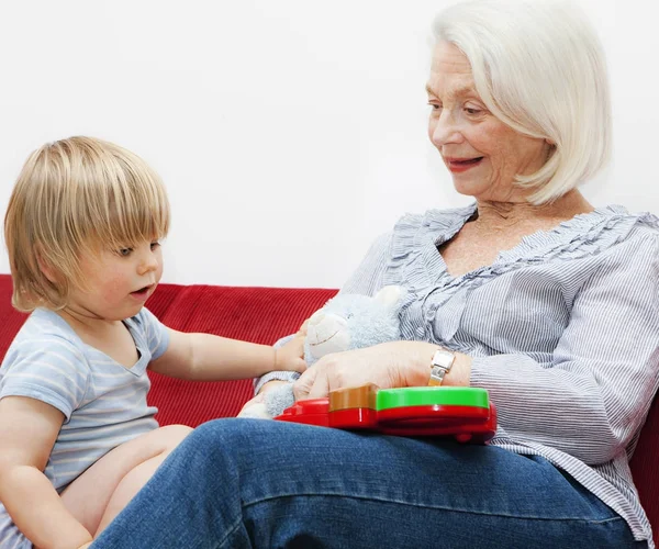 Grandmother Playing Her Grandson — Stock Photo, Image