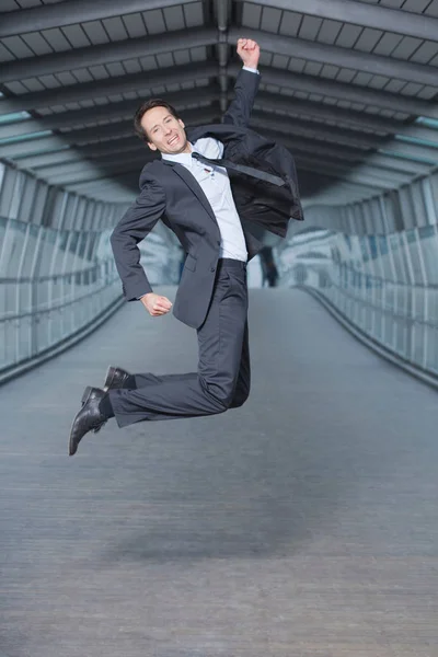 Zakenman Springen Lucht Met Gebaar — Stockfoto