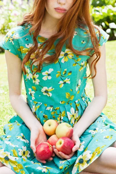 Cropped Image Woman Holding Apples Hands Royalty Free Stock Images